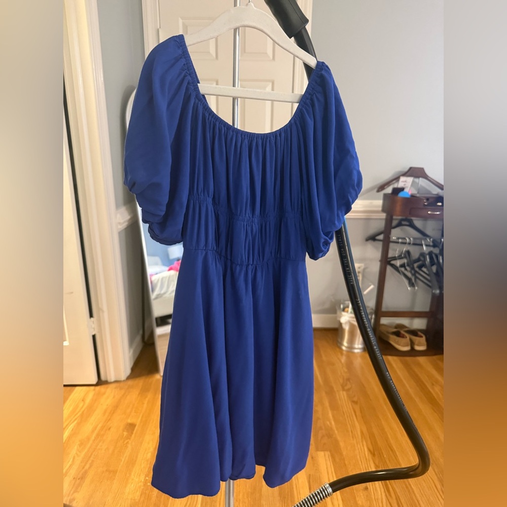 Girls Blue Dress with Puff Sleeves